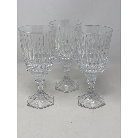 Set of 3 Fostoria Heritage Clear Lead Crystal Wine Glasses Goblets Hexagon Base - Picture 11 of 11